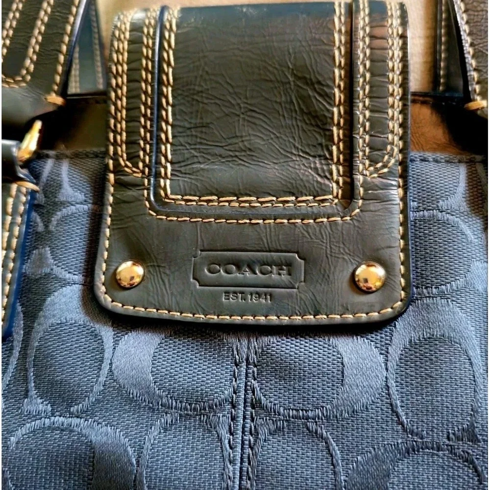COACH Y2K Hamptons Blue Logo C Jacquard Satchel Shoulder Bag Turnlock Silver